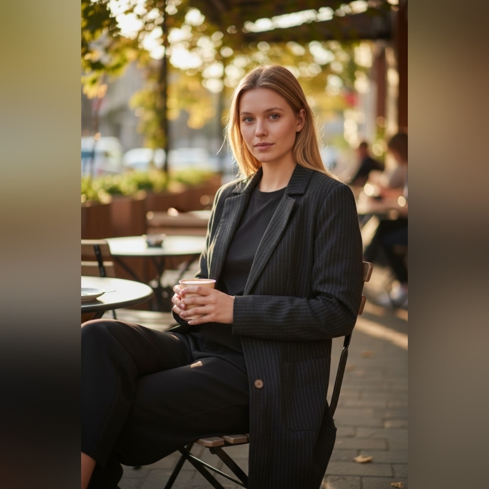 Shape FX Black Pinstripe Blazer Newport News Long Jacket Dress Casual 10 Tall